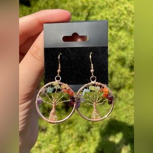 Tree of Life Rose Gold Earrings Dangles | Crystal Gemstone
